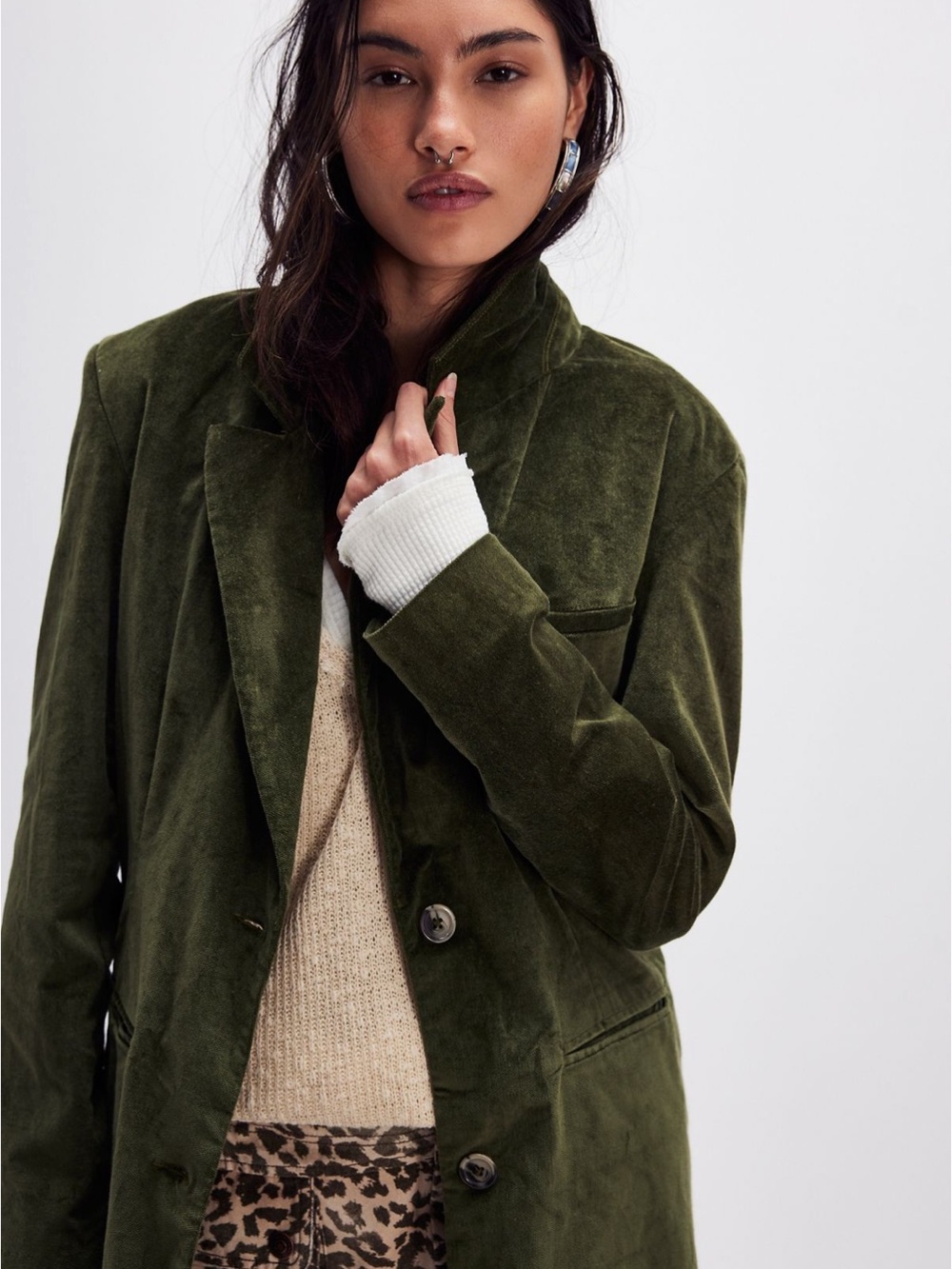Free People Olive Green Velvet Trench Coat